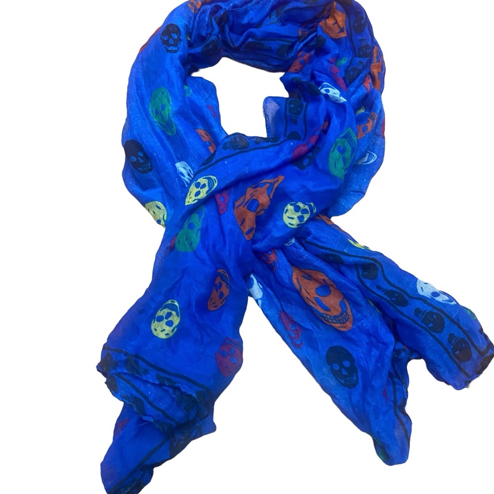 Vibrant Blue Skull Print Scarf